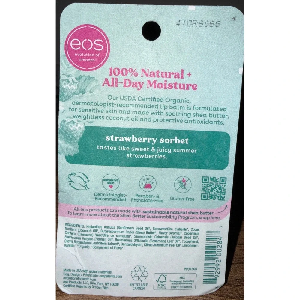 Eos Lip Balm Strawberry Sorbet Organic NEW